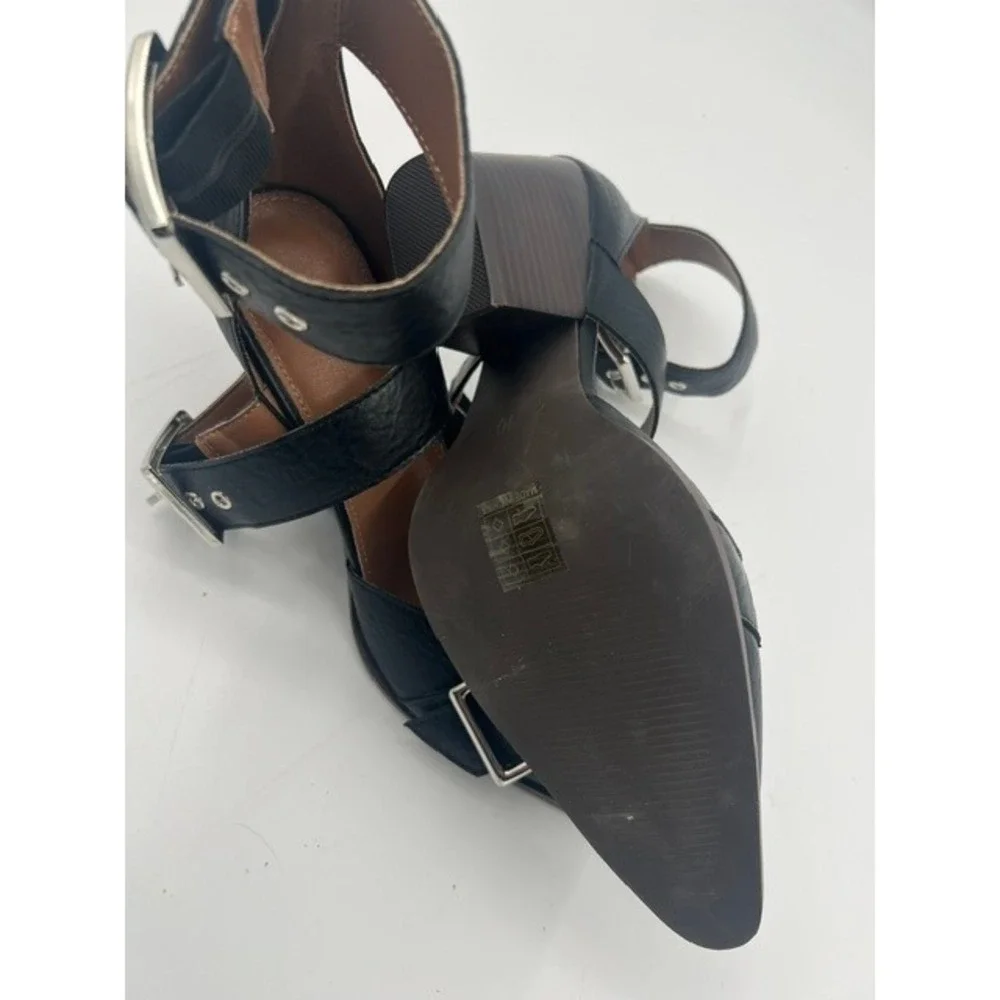 Hendrix Metal Pointed Metal Toe Buckle Block Heel Pumps Women 10 Black Edgy